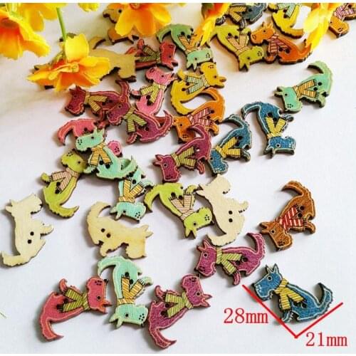 50pcs/pack Random Mixed dog Buttons 2 Holes Sewing for Craft Scrapbooking Garment Accessories wood buttons 21x28mm