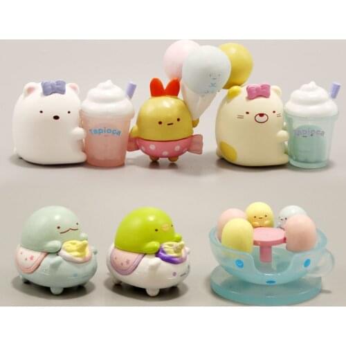 6pcs/set Kawaii Sumikko Gurashi Japan Anime Figure PVC Toy Cute San-X Corner Bio Penguin Bear Lizard Doll Room Decor Girls Gifts