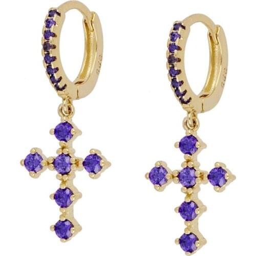 925 Sterling Silver Rainbow/Purple/White Zircon Cross Pendant Hoop Earrings for Women Simple Circle Earrings 2021 Fine Jewelry