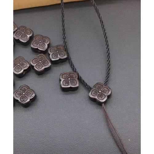 2pcs 16mm Natural India Grade AAA High-density Black Sandalwood Carved Flower Guru Beads 3 Hole Beads Jewelry Findings DIY