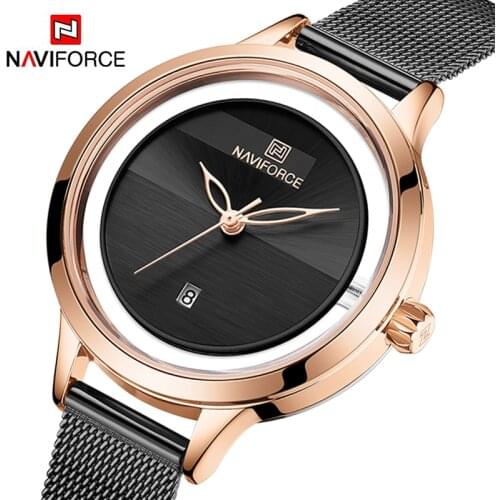 NAVIFORCE Japan Quartz Movement High Quality Fashion Womens Watches Ladies Stainless Steel Waterproof Wristwatch Date Clock