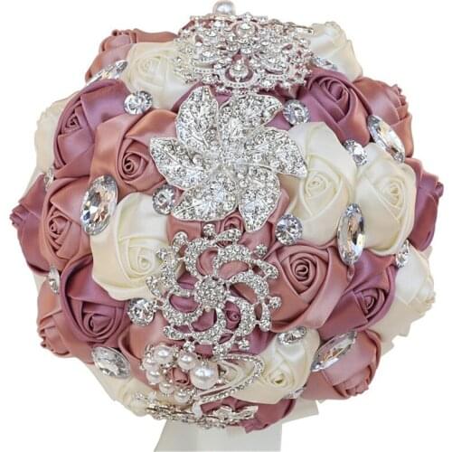 Europe and The United States 2021 New Nude Pink Series Bride Bridesmaid Wedding Bouquets Wedding Props Crystal Silk Roses B07