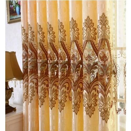 European minimalist modern water-soluble embroidered hollow curtain fabric Custom Embroidered curtain finished shading