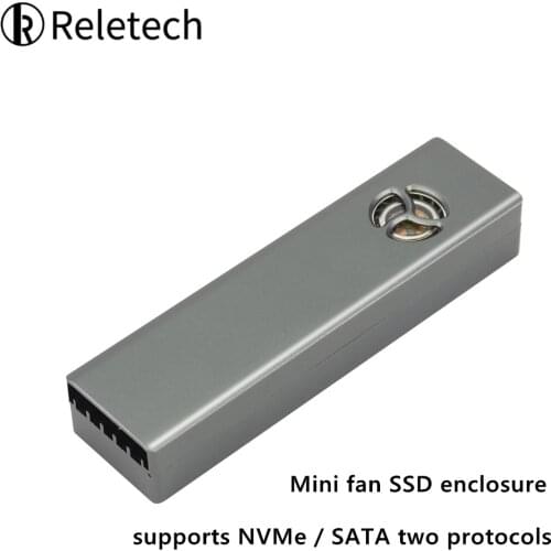 Reletech M.2 SSD Case portable USB3.1 Type-C 10Gps mini fan hard drive enclosure supports NVMe / SATA two protocols