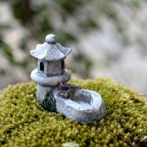 Beautiful Figurines DIY Toys Pond Tower Lifelike Garden Miniature Landscape Lawn Resin Crafts Mini Bonsai Decor
