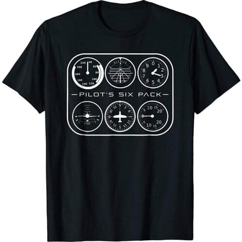 Summer 2019 Short Sleeve Plus Size Pilots Six Pack T-Shirt | Flight Instruments Aviation Shirt T Shirt