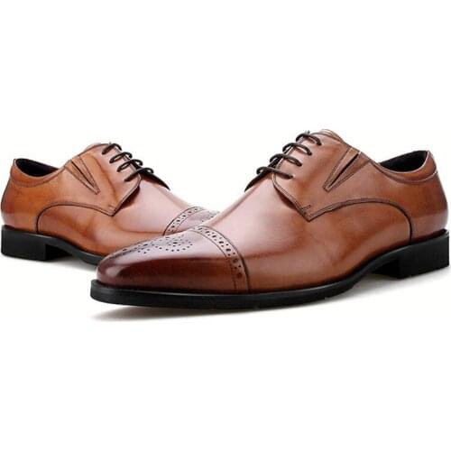 Fashion Brown / Black Oxfords Mens Wedding Groom Dress Shoes Genuine Leather Business Shoes Male Social Shoes