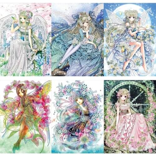 5D Diamond Painting Kits Round Drill with AB Cartoon Girl Comics Anime Cross Ctitch Mosaic Embroidery Decor Home DIY