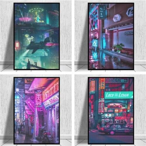 Tokyo Street Landscape Canvas Painting Steam Wave Style Japan Night View Poster Wall Art Picture Modern Home Decor Living Room