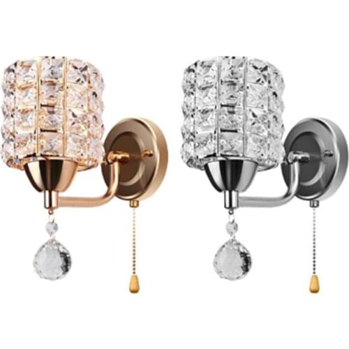Modern Style Wall Lamp Cylinder Crystal Wall Light Holder With Pendant And Pull Switch AC 85-250V E14 Socket (No Bulb Included)