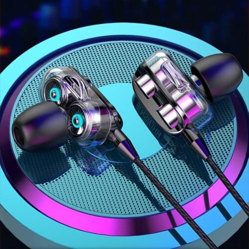 Earphones In Ear Headphones Wired Control For iPhone Huawei 3.5mm Sports Dual Driver Stereo Headset Handfree Earbuds Microphone