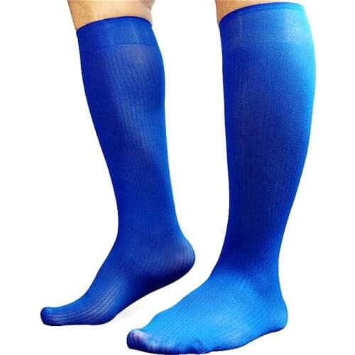 Knee High Blue Mens Nylon Socks Formal Dress Suit Socks Gay Male Sexy Stocking Socks Hose For Man High Quality Brand Socks