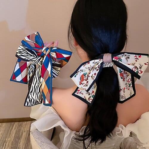New Spring Girls Bow Hair Pearl Band Trendy Ribbon Hairpin Temperament Ribbon Bow Ladies Headwear Hair Accessories