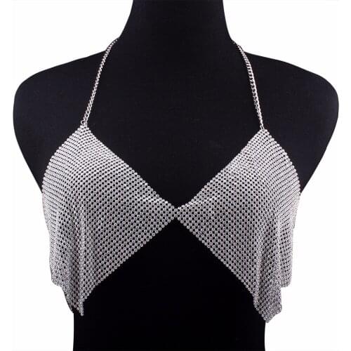 Sexy Fashion New Women Harness Body Maxi Jewelry Unique Flash Shiny Rhinestone Sequins Bra Body Jewelry Necklace Women BY42