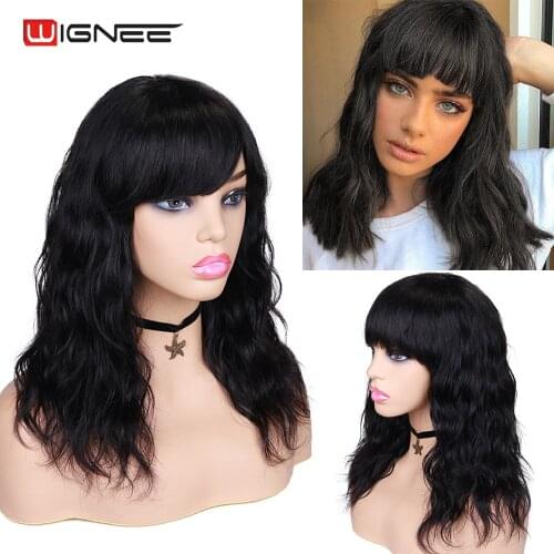 Wignee Natural Wave Human Hair Wigs For Women Loose Deep Wave Wig With Bangs Body Wave Brazilian Hair Wigs Full Machine Made