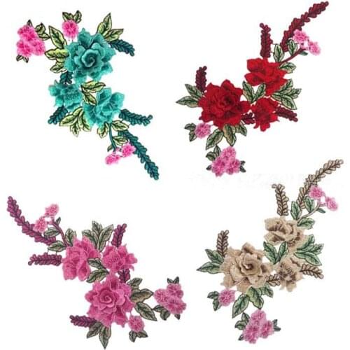 Patches Red Flower Embroidered Patch 3D Applique DIY Sewing Repair Accessories Fabric Stickers Wedding Clothing Patches
