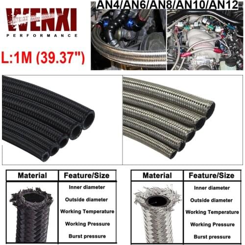 AN4 AN6 AN8 AN10 AN12 Braided Oil Line Fuel Hose Oil Gasoline Brake Line Hose Fuel line Hose 1 Meter