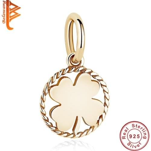 REAL 925 Sterling Silver Lucky Clover Charms Beads Fit Original Bracelet Necklace Authentic Jewelry Christmas Gift
