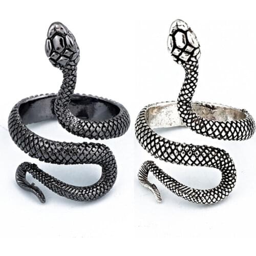 Fashion New Retro Punk Exaggerated Spirit Snake Ring Fashion Personality Stereoscopic Opening Adjustable Ring Jewelry