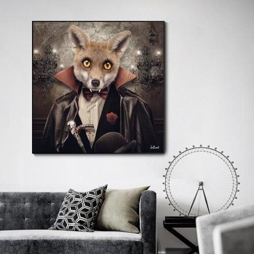 Renard Canvas Poster Art Wall Fox Canvas Poster Painting Cartoon Animal Wall Picture Print for Living Room Decor Unframed