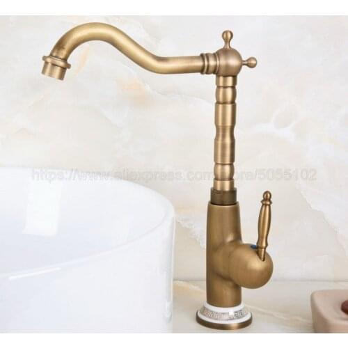 Single Handle Mixer Tap Bathroom & Kitchen Sink Water Faucet Antique Brass Rotable Basin Faucet Taps znf607