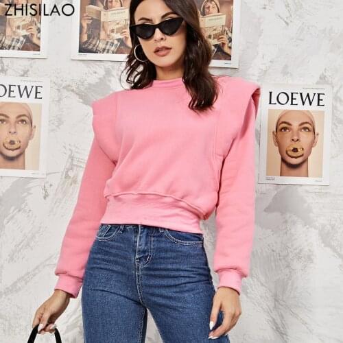 ZHISILAO Crop Tops Autumn Winter Warm Fur Pullover Hoodies Women Streetwear Solid Cotton Thick Pink Sweatshirt 2021 Hip Hop Tops