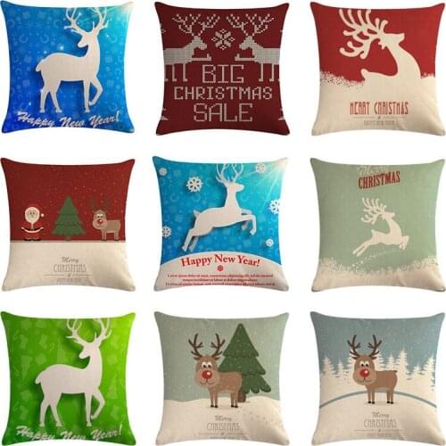 Vintage Elk Shabby Wood Cushion Covers Snowman Santa Claus Reindeer 45x45cm Cotton Linen Lounger Merry Christmas Pillow Cover