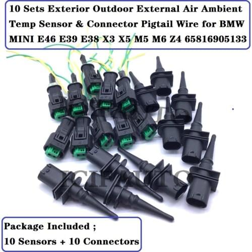 65816905133 Exterior Outdoor External Air Ambient Temp Sensor & Connector Pigtail Wire for BMW MINI E46 E39 E38 X3 X5 M5 M6 Z4