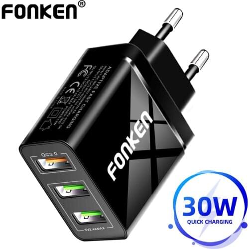 FONKEN USB Charger Quick Charge 3.0 Fast Charger 3 Port QC3.0 QC2.0 Charging for Phone Mobile Tablet Multi Wall Adapter