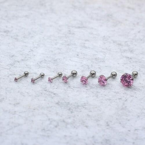 Steel Color 4 Claw 2/2.5/3/4/5/6/7/8mm Pink Zircon Women Stud Earrings Ear Smooth Ball Earring 316 Stainless Steel Jewelry