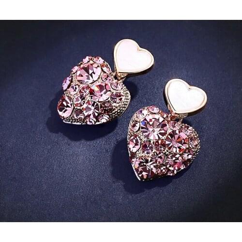 New Korean Sakura Pink Heart Statement Drop Earrings for Women Fashion Vintage Geometric Acrylic Dangle Hanging Earring Jewelry