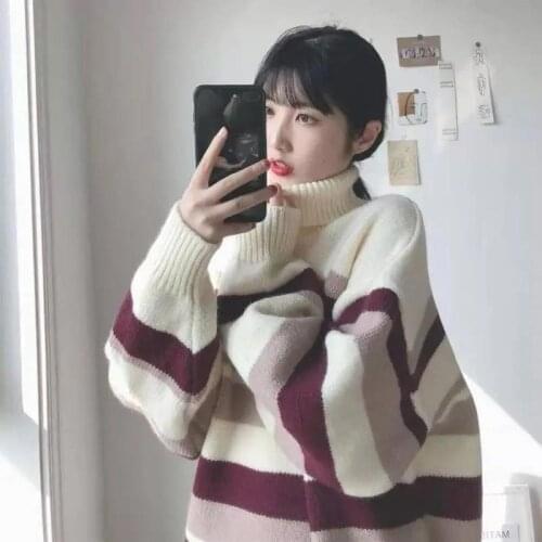 Knitted Sweater Women 2021 Autumn Winter Korean Turtleneck Long Sleeve Loose Sweaters Oversized Pullover Female Jumper Knitwear