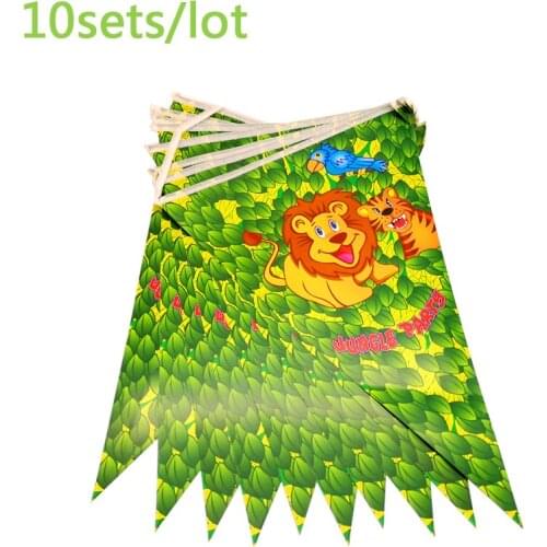 10sets Wholesale Birthday Boys Kids Favors Jungle Animal Theme Flags Happy Baby Shower Party Hanging Banner Decoration Pennants