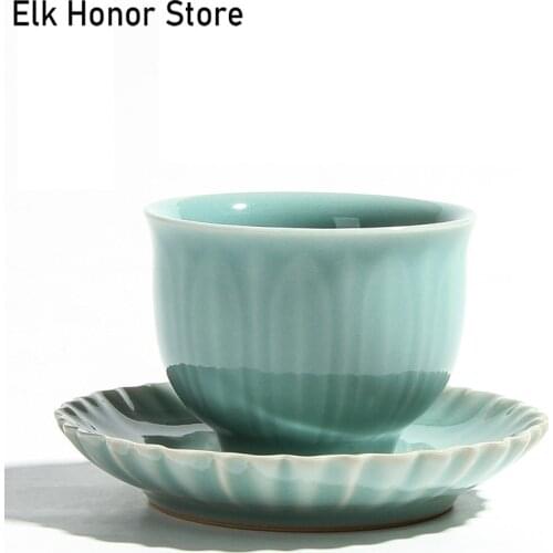 100ml Longquan Celadon Tea Tureen Handmade Arabesquitic Tea Master Cup Sopera Flower Tea Cups Mugs Home Decoration Accessories