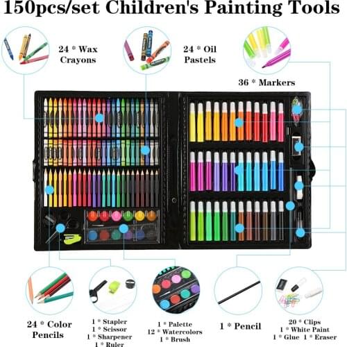 150pcs Art Drawing Set Painting Sketching Tools Water Color Pen Pencils Paint BrushChildrens Wax Crayon Oil Pastel Drawing