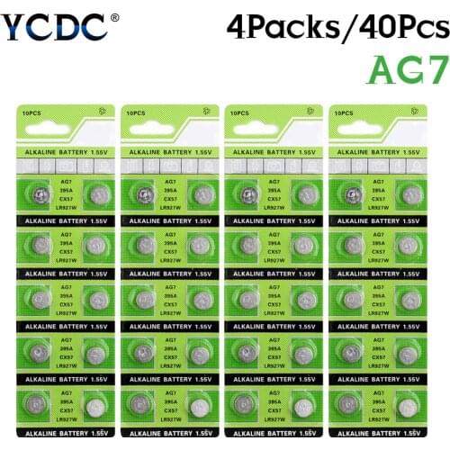 YCDC 40Pcs AG7 L927 395 SR57 SR927SW 195 Button Coin Cell Alkaline Battery 1.55V Disposable Watch Remote Batteries