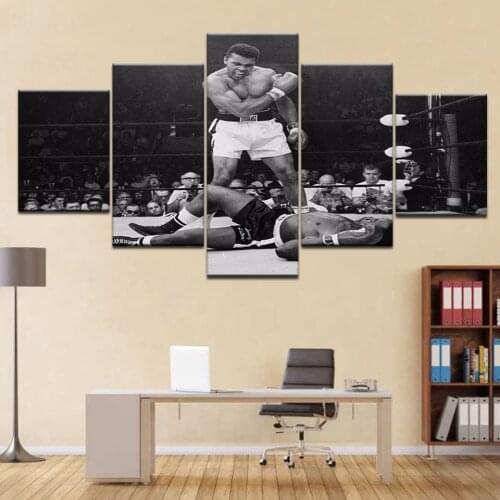 5 Panel Boxing Star Ali Sports Poster Canvas Modular Pictures Modern Home Decor Frame Painting HD Printed Living Room Wall Art