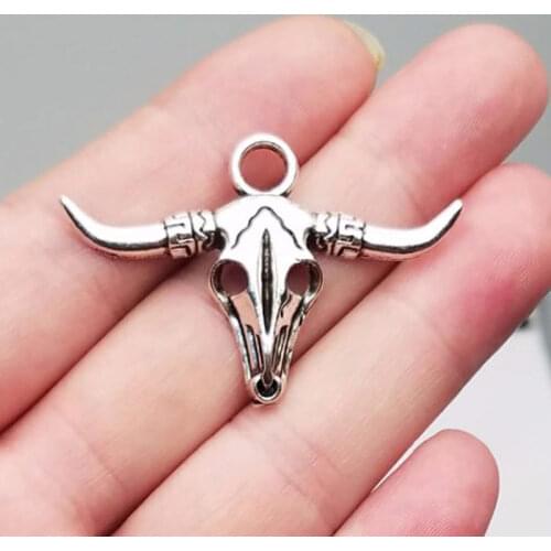 5Pcs Bull Skull Jewelry Viking Buffalo Charm Animal Bullskull Large Pendants For Findings Jewelry Making Supplies 45*25MM
