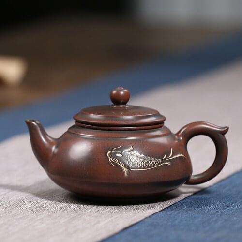 200ml nixing teapot tea pot filter Teapot handmade carving fish nixing clay customized gifts authentic Banyue Teapot theiere