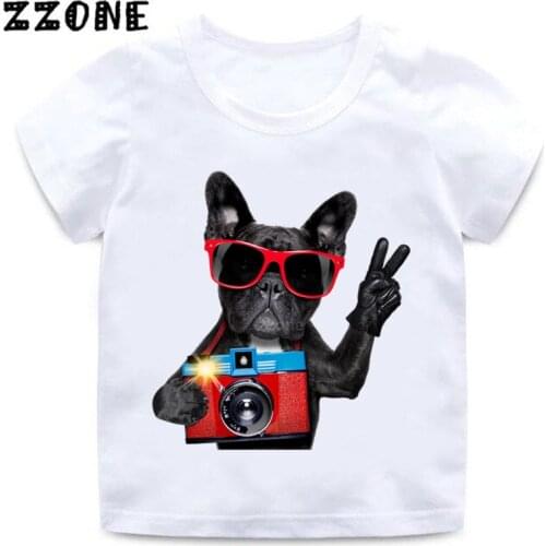 Kids French Bulldog Print Funny T shirt Boys/Girls Summer Tops Short Sleeve Clothes Baby Hipster Dog Pattern T-shirt