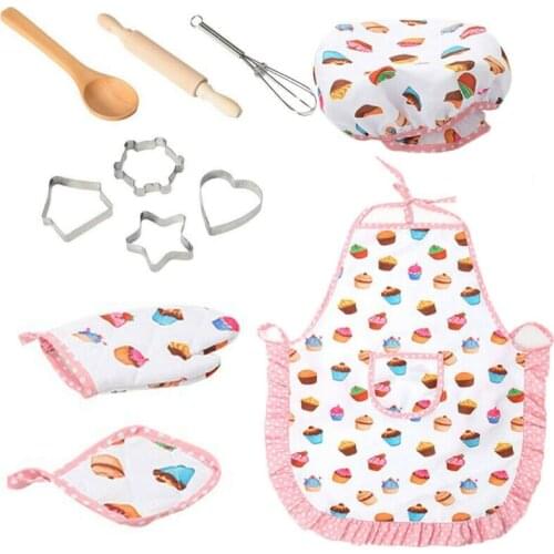 Kids Cooking Baking Set Kitchen Girls Toys Role Play Children Costume Pretend Role Play Cooker Play Set Friends Game