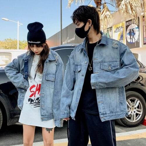 2020 Fashion Spring The New Loose Hole Wash Printing Wild Denim Jacket Free Shipping