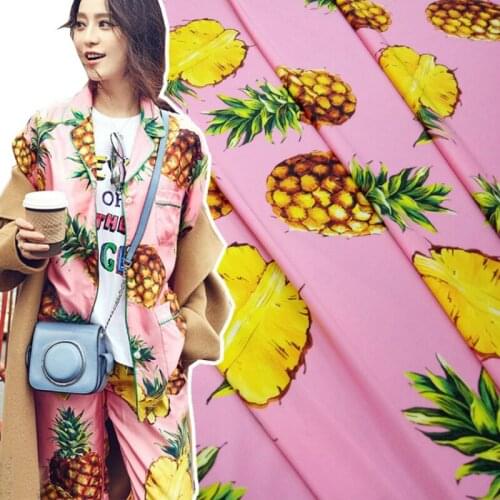 Pineapple printed polyester stretch satin fabric 146cm width sewing summer fashion ladies shirt pajamas fabric for dress materia