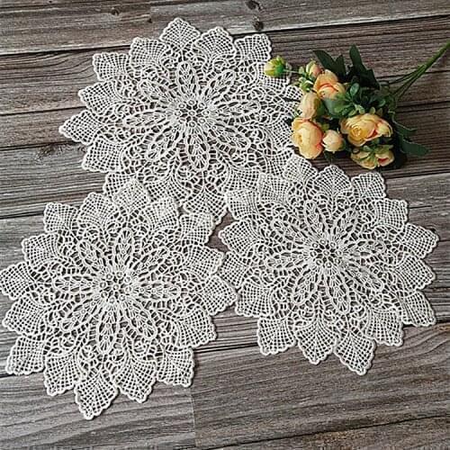 Exquisite Round Hand Crochet Cotton Placemat For Dining Kitchen Restaurant Coaster Balcony Coffee Table Mat Christmas Decoration