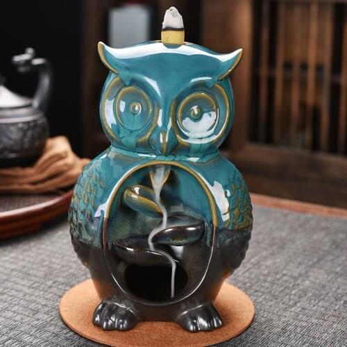 Ceramic Incense Burner Smoke Backflow Incense Burner Creative Home Decor Owl Shape Incense Holder Censer Handicrafts Ornament