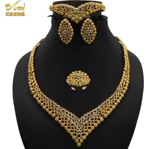 ANIID Jewelery Set Necklace Gold Druzy Earrings For Women 2021 Charms Womans Accessories Big Bracelets Ring Dubai India Wedding