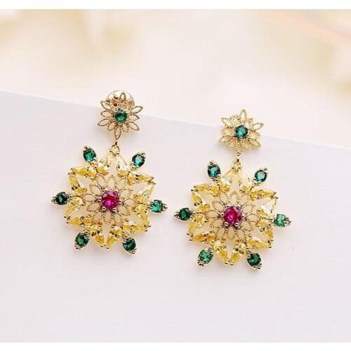 Red Trees Brand Fashion Jewelry Vintage Earrings of Bohemia Style Flower Dangle Earring With 925 Sterling Silver Needle