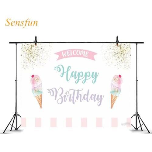 LEVOO New Photo Background Ice Cream Happy Birthday Gold Glitter Photography Backdrop Photocall Background Photo Studio Props
