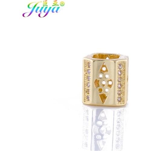 Juya DIY Metal Beads Supplies Micro Pave Zircon Big Hole Square Charm Beads For Women Men Natural Stones Pearls Jewelry Making