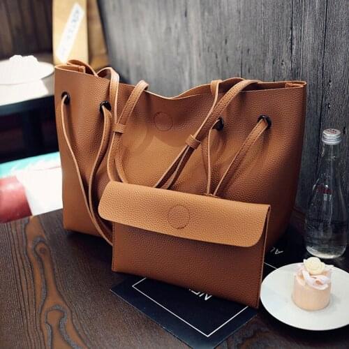 Fashion PU Leather Solid Shoulder Bag Women Solid Big Casual Tote Handbag Clutch Purse Composite Bag Female